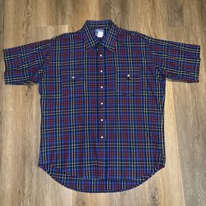 Texas Cotton Pearl Snap Shirt Men XL Red Blue Check Short‎ Sleeve Western Cotton